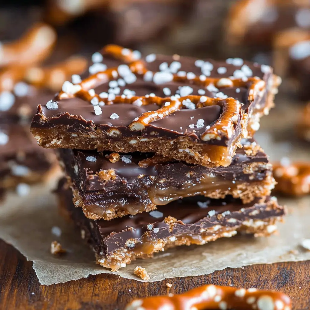 Gooey Chocolate Brownie Bars with Salted Pretzel Topping