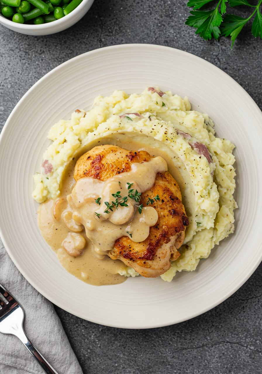 Sautéed Lemon-Herb Chicken with Garlic Mashed Potatoes