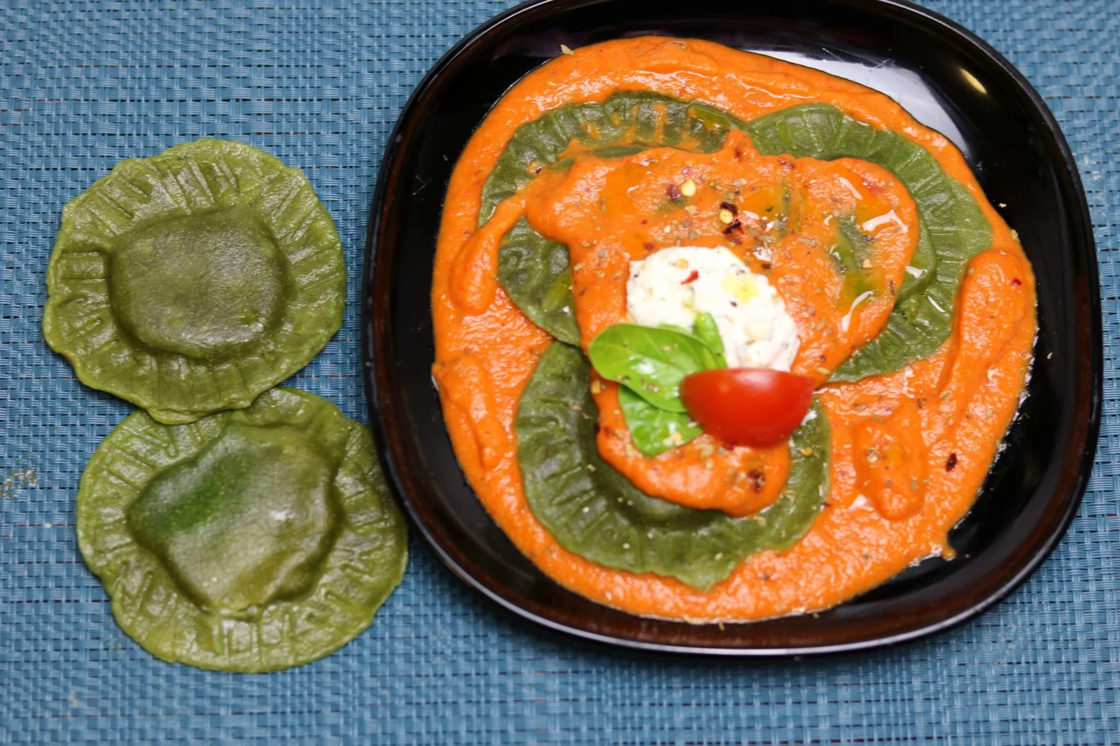 Light Spinach and Ricotta Ravioli with Tomato-Basil Sauce