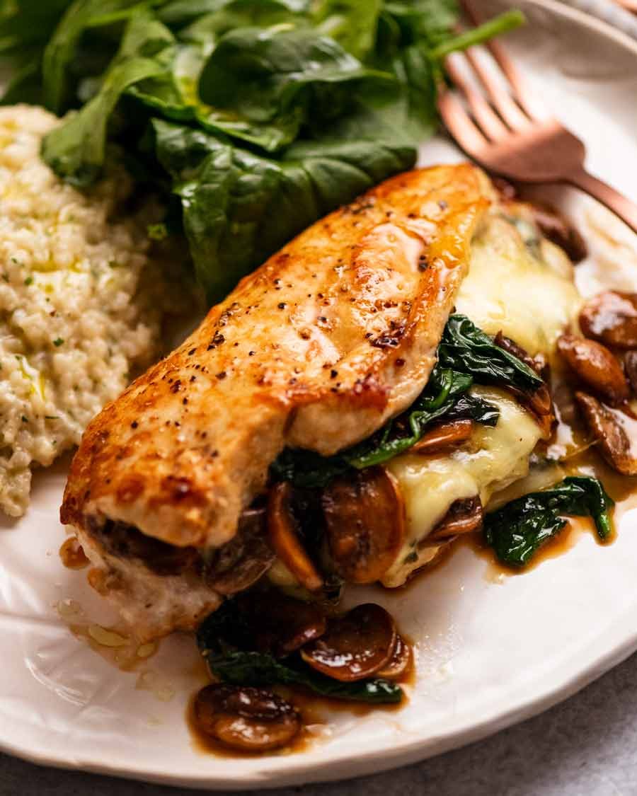 Mushroom-Stuffed Chicken Breasts with Garlic Cream Sauce