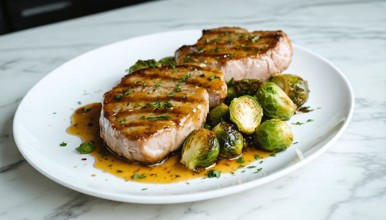 Smoky Cinnamon Pork Chops with Roasted Brussels Sprouts