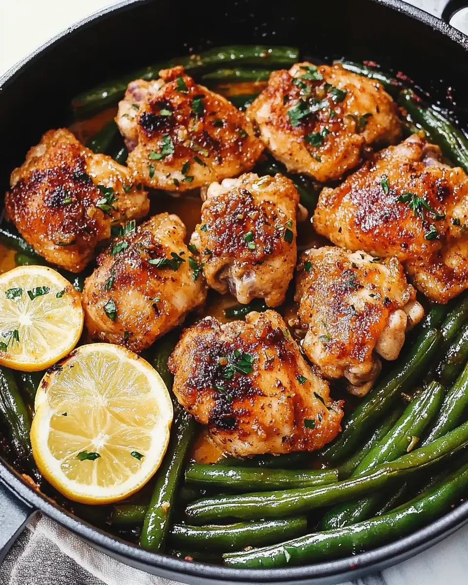 Garlic-Herb Roasted Chicken Thighs with Lemon-Glazed Green Beans