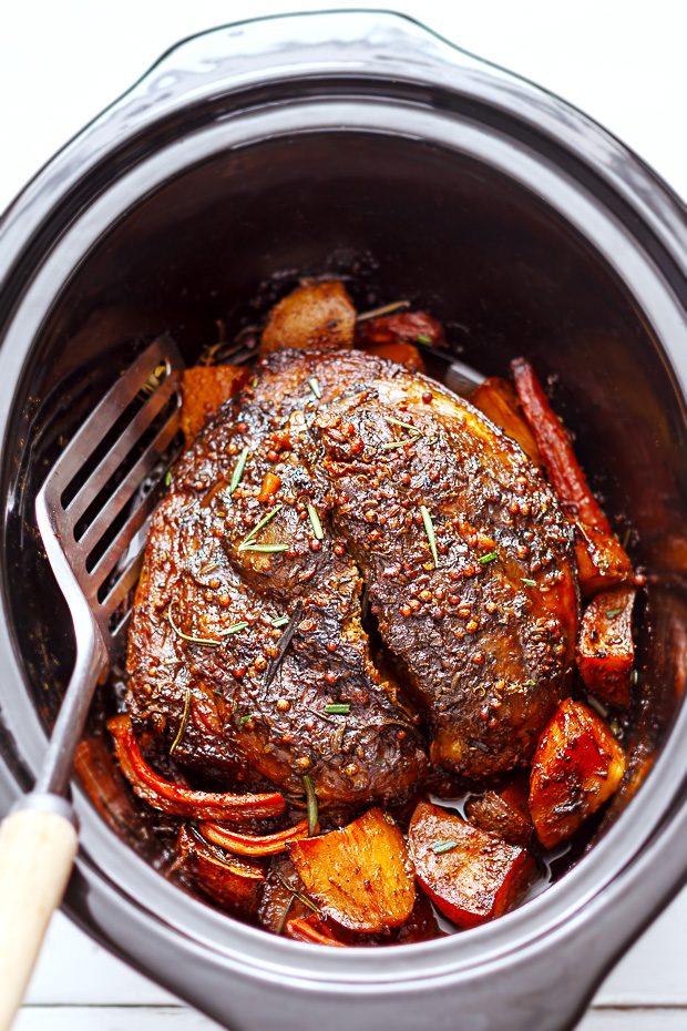 Slow Cooker Herb-Roasted Pork Shoulder with Apples