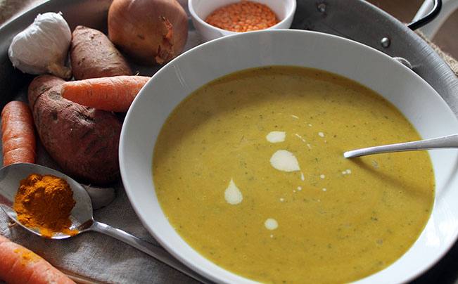 Creamy Coconut-Lentil Soup with Turmeric and Cilantro
