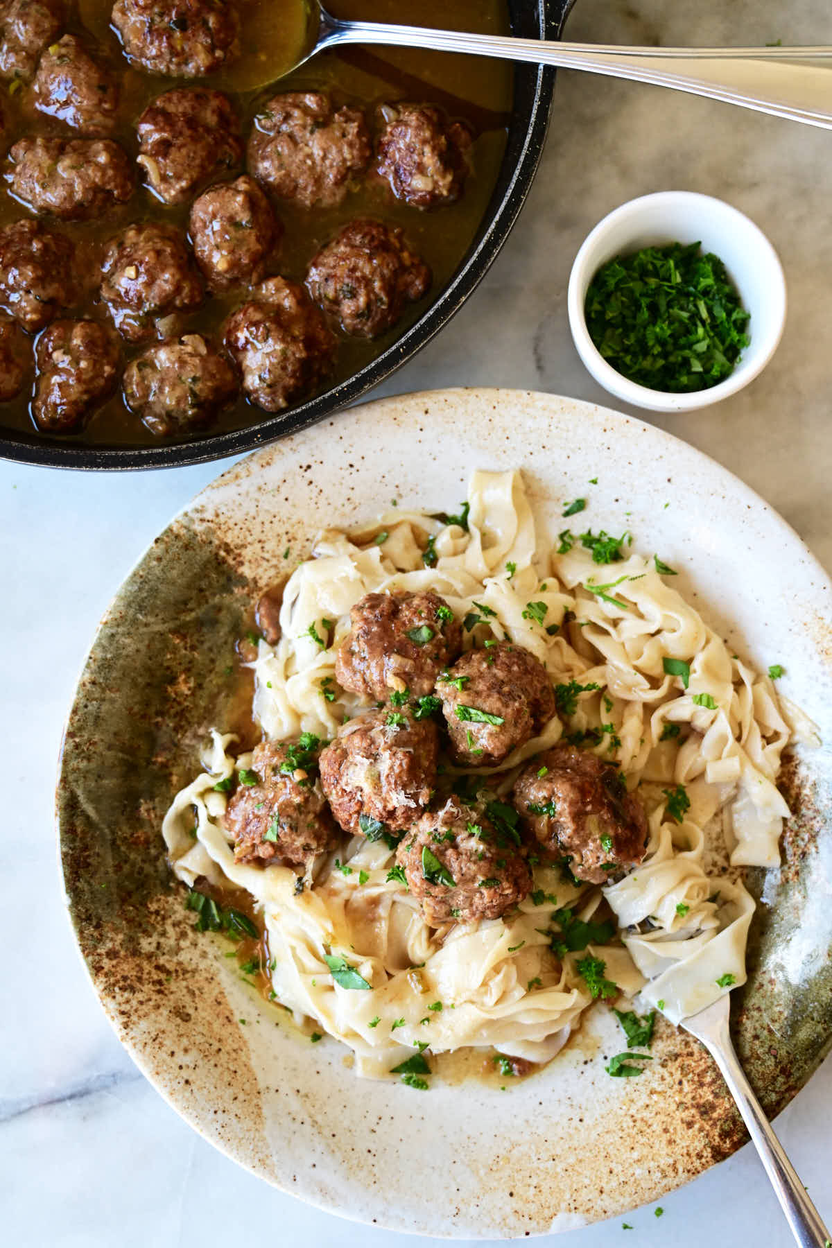 Braised Beef and Lingonberry Meatballs with Dill Potatoes