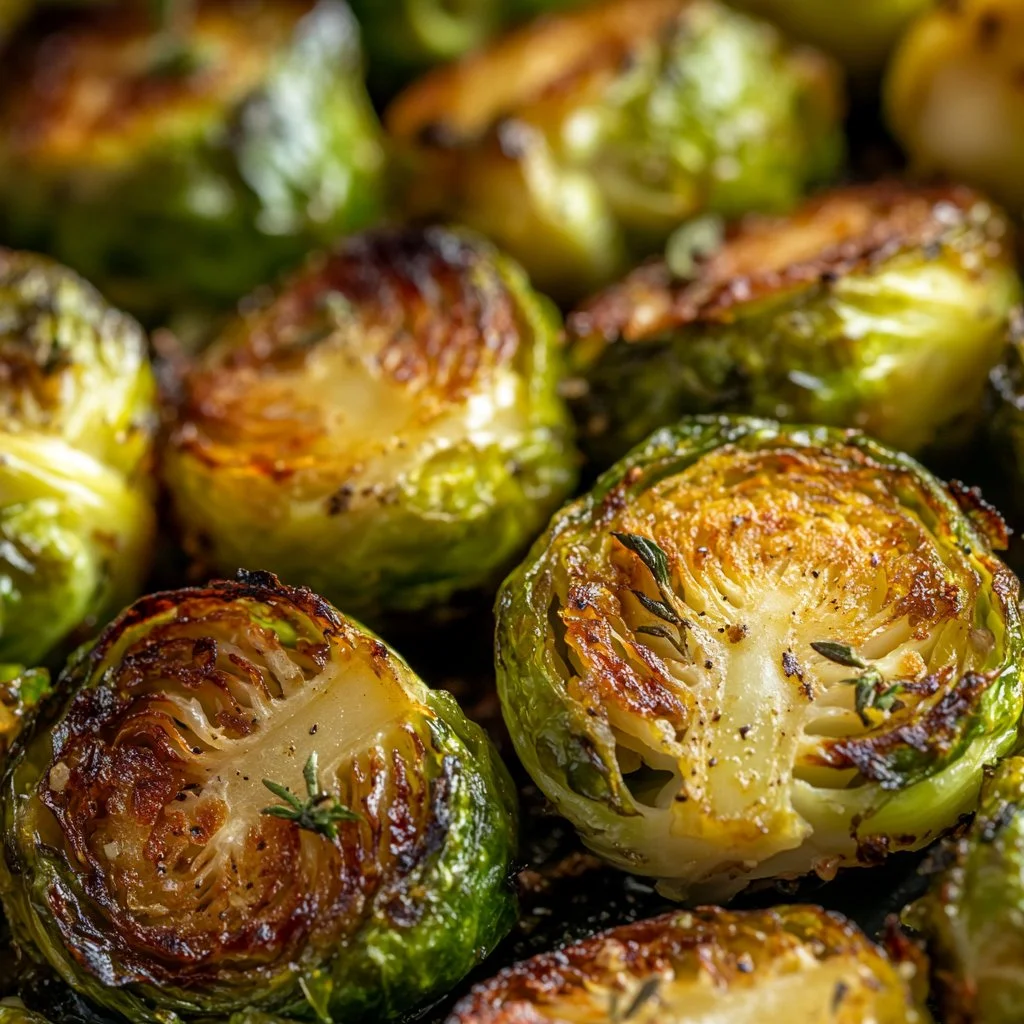 Roasted Garlic Brussels Sprouts with Thyme