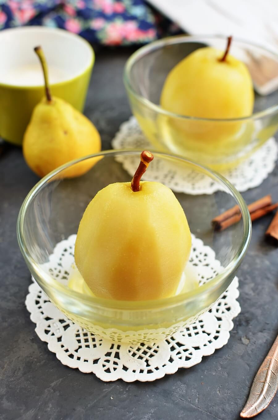 Citrus and Ginger Poached Pears with Mint