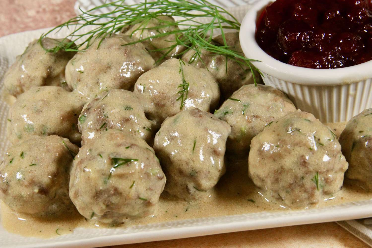 Braised Swedish Meatballs with Fresh Dill and Cream Sauce