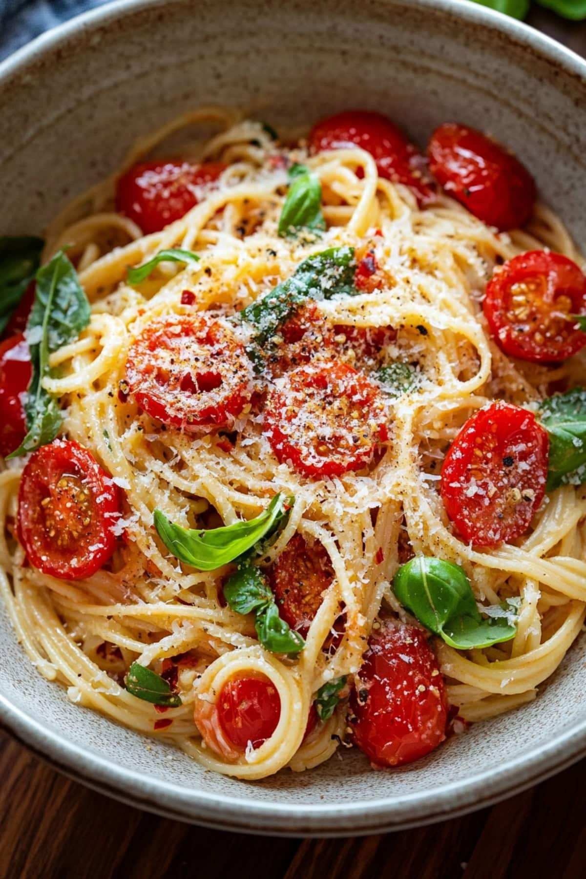 Sautéed Tomato Basil Pasta with Fresh Basil and Parmesan
