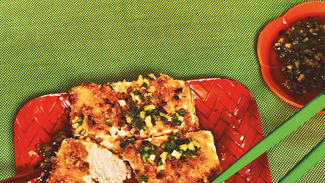 Quick Pan-Seared Tofu with Ginger Scallion Sauce