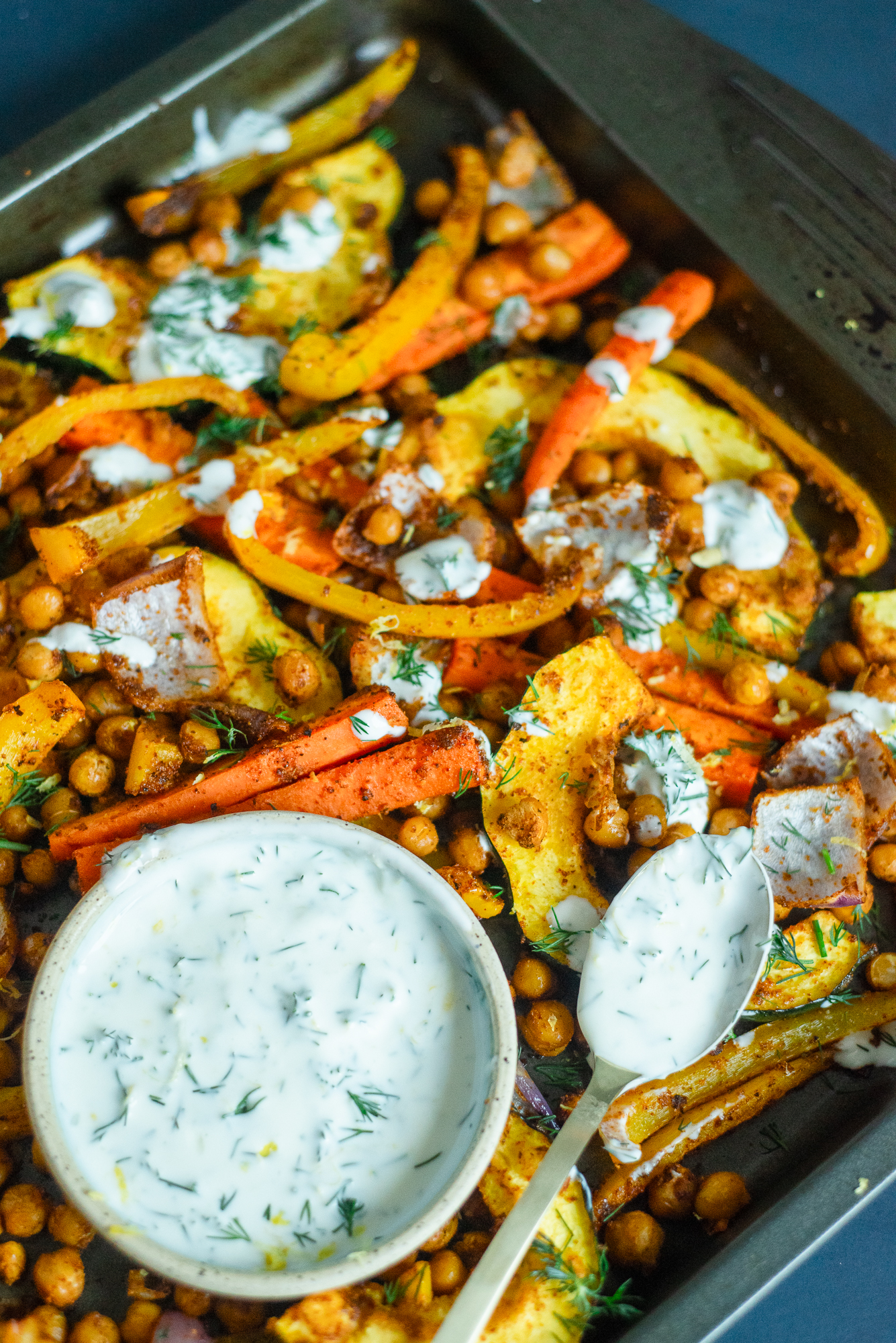 Harissa-Spiced Chickpea Sheet Pan with Lemon Zest