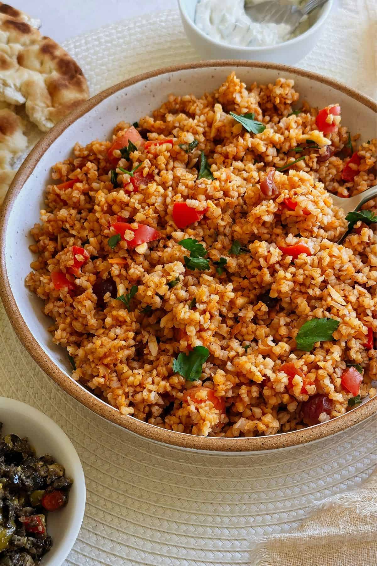 Bulgur Pilaf with Roasted Root Vegetables and Pine Nuts