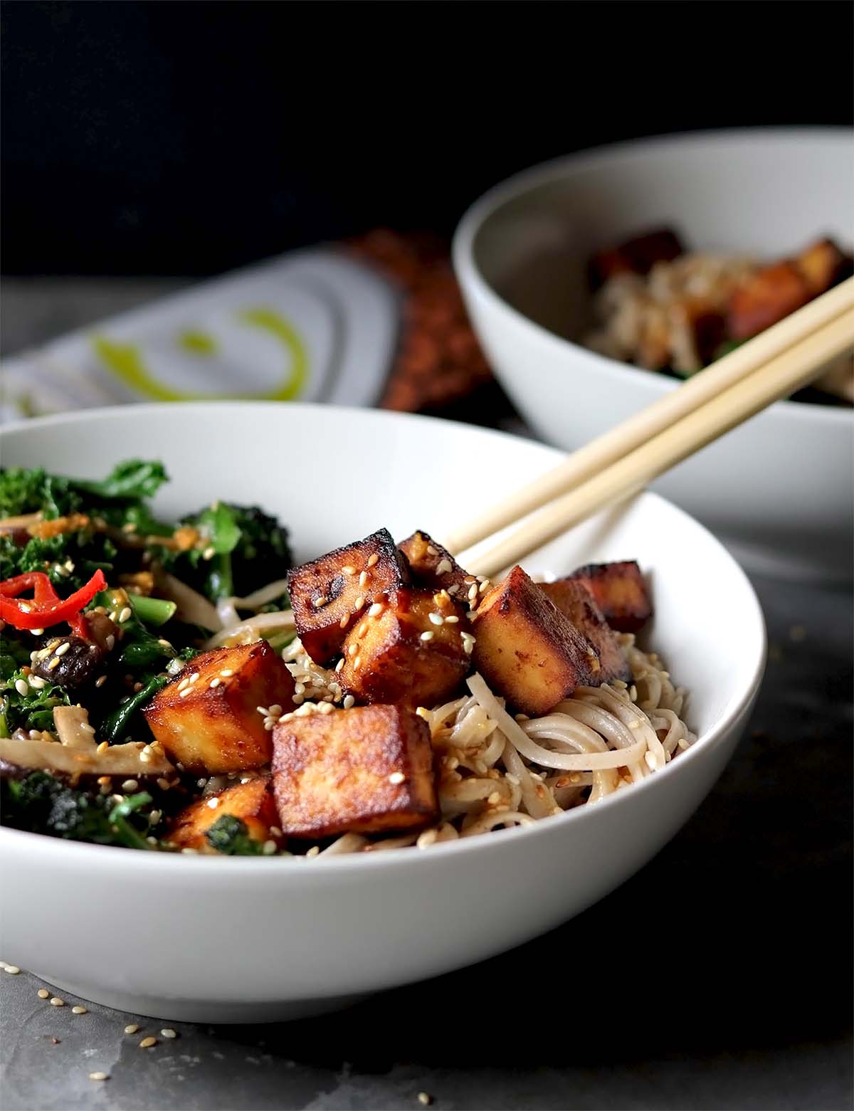 Miso-Glazed Tofu with Sesame-Ginger Stir-Fried Vegetables