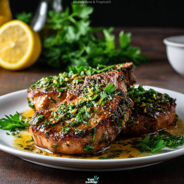 Avocado-Crusted Pork Chops with Herb-Infused Butter