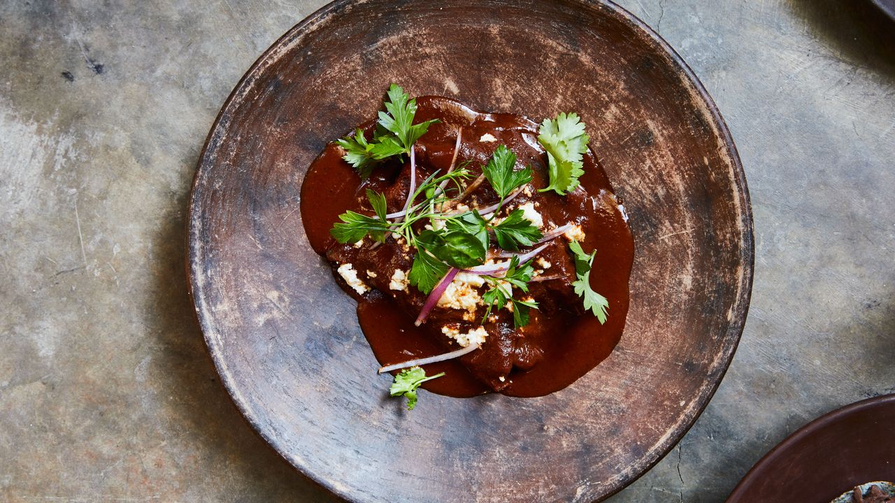 Mole Coloradito Beef Tacos with Pickled Onions