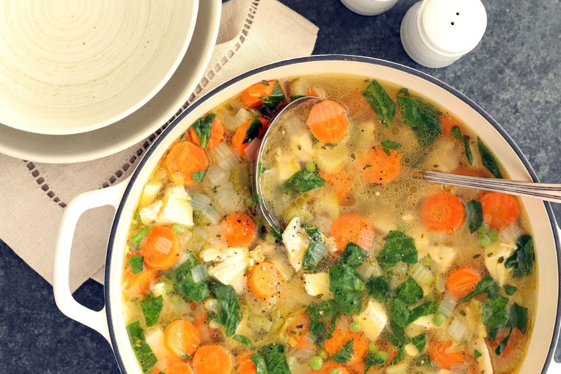Herb-Infused Vegetable Soup with Chicken Stock