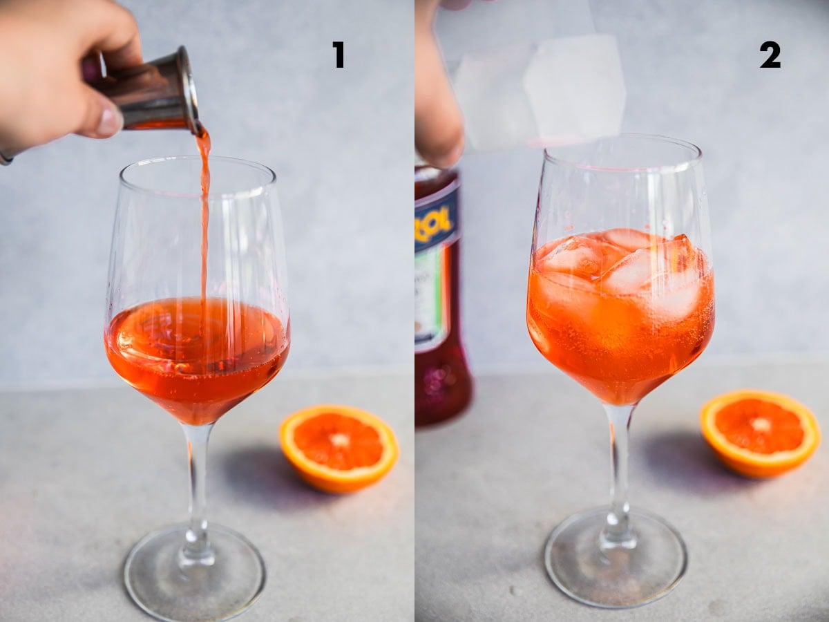 Effervescent Aperol Spritz with Prosecco and Soda Water