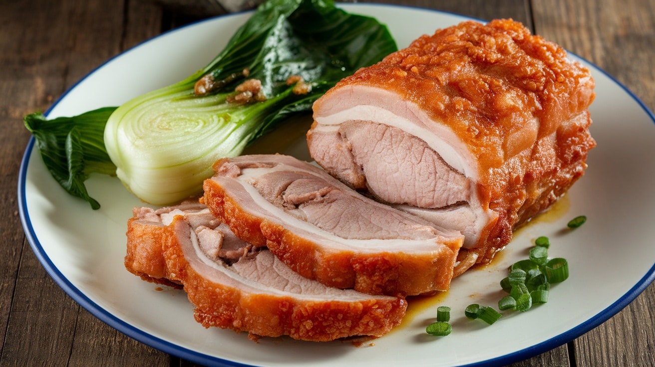 Hoisin-Glazed Pork Belly with Steamed Bok Choy