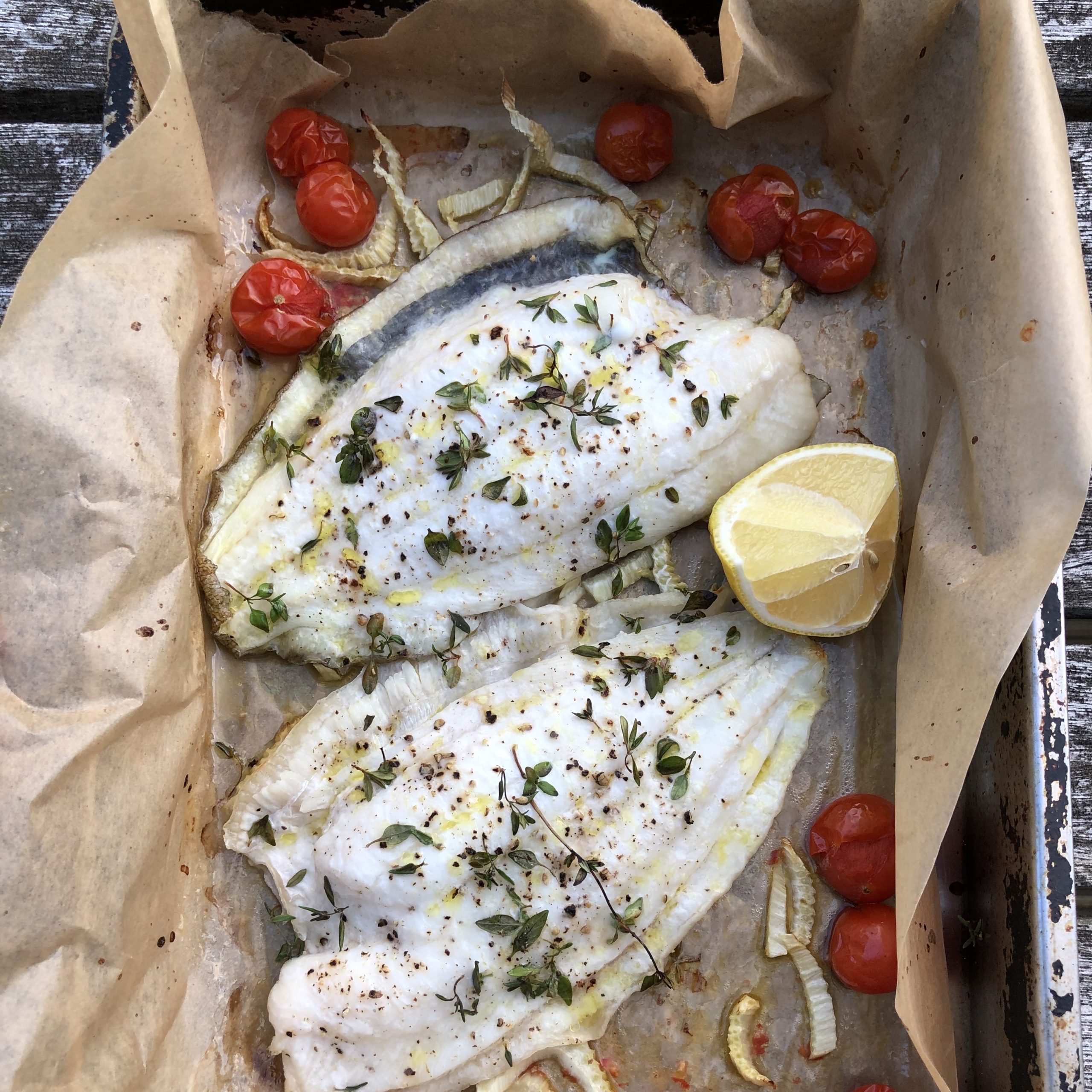 Lemon-Dusted Sole with Fennel and Cherry Tomatoes