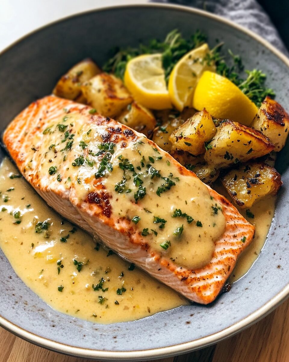 Lemon-Dill Baked Salmon with Herb Sauce