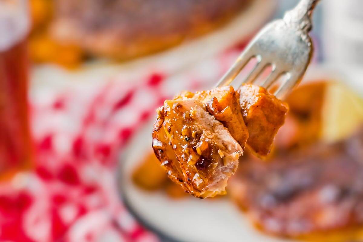 Bourbon-Maple Glazed Pork Chops with Roasted Sweet Potatoes