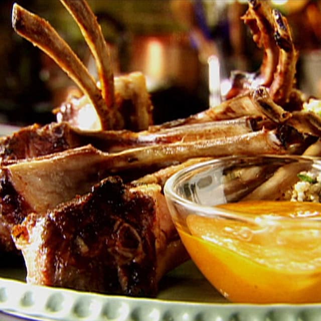 Sheet Pan Harissa Lamb Chops with Cherry Tomatoes