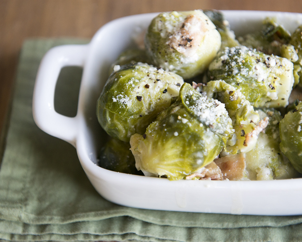 Bacon-Baked Brussels Sprouts with Parmesan