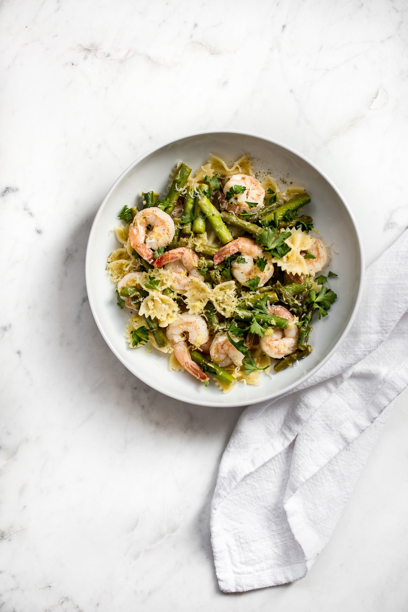 Saffron-Simmered Shell Pasta with Shrimp and Asparagus