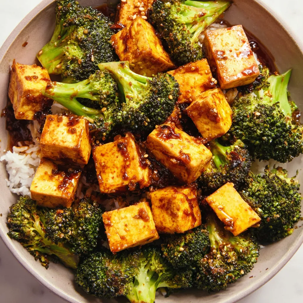 Soy-Glazed Tofu with Broccoli and Rice Noodles