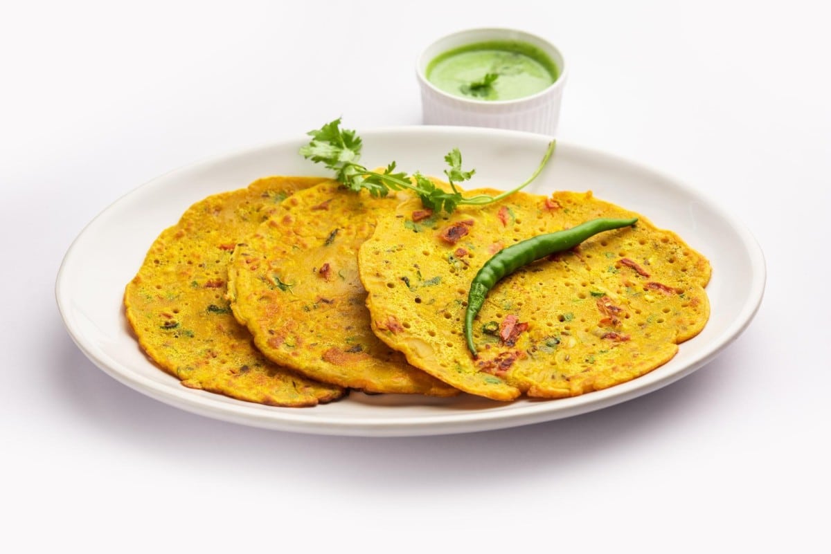 Steamed Besan Pancakes with Cumin and Green Chilies