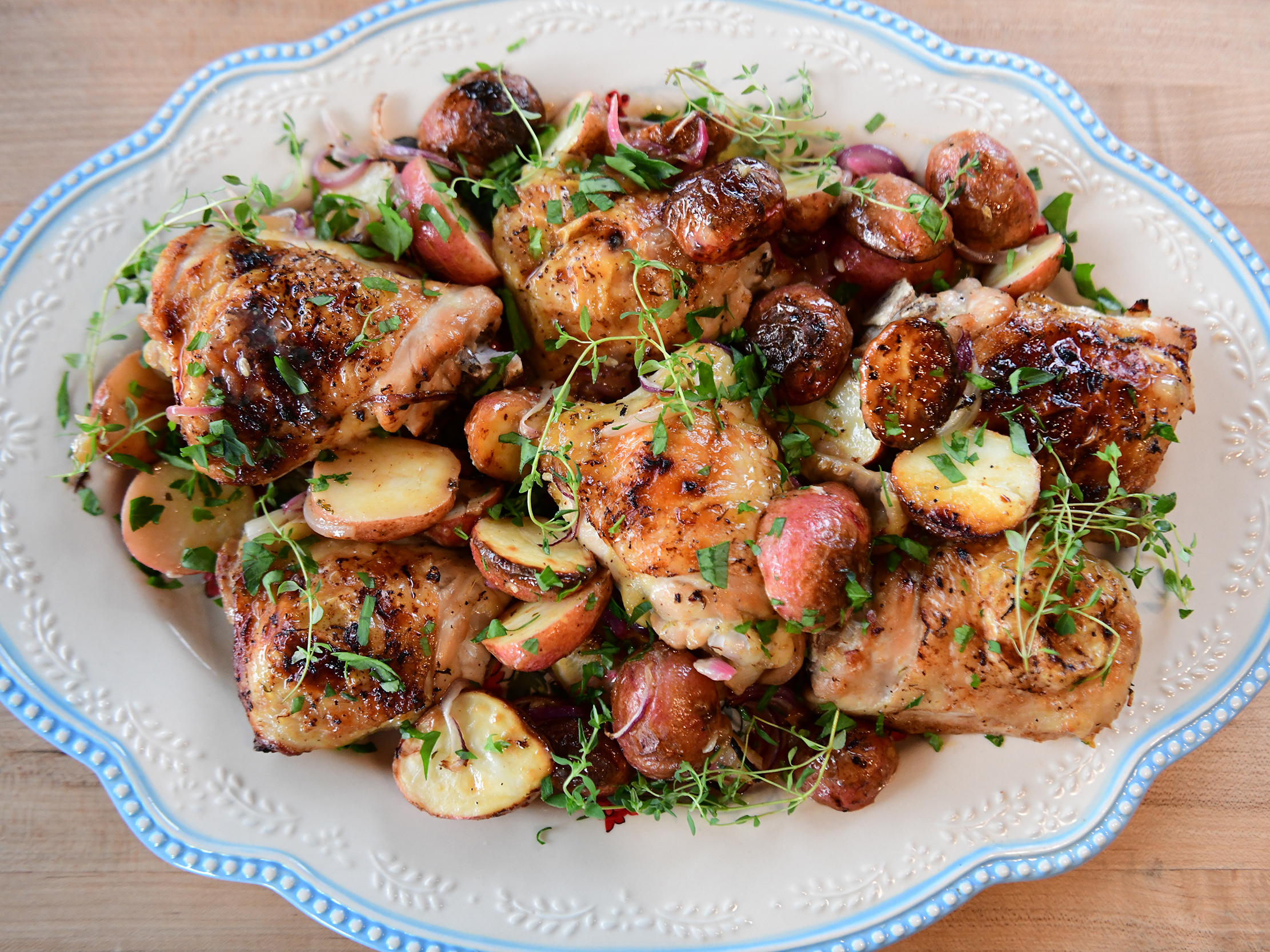 Sheet Pan Lemon-Thyme Chicken with Roasted Potatoes and Carrots