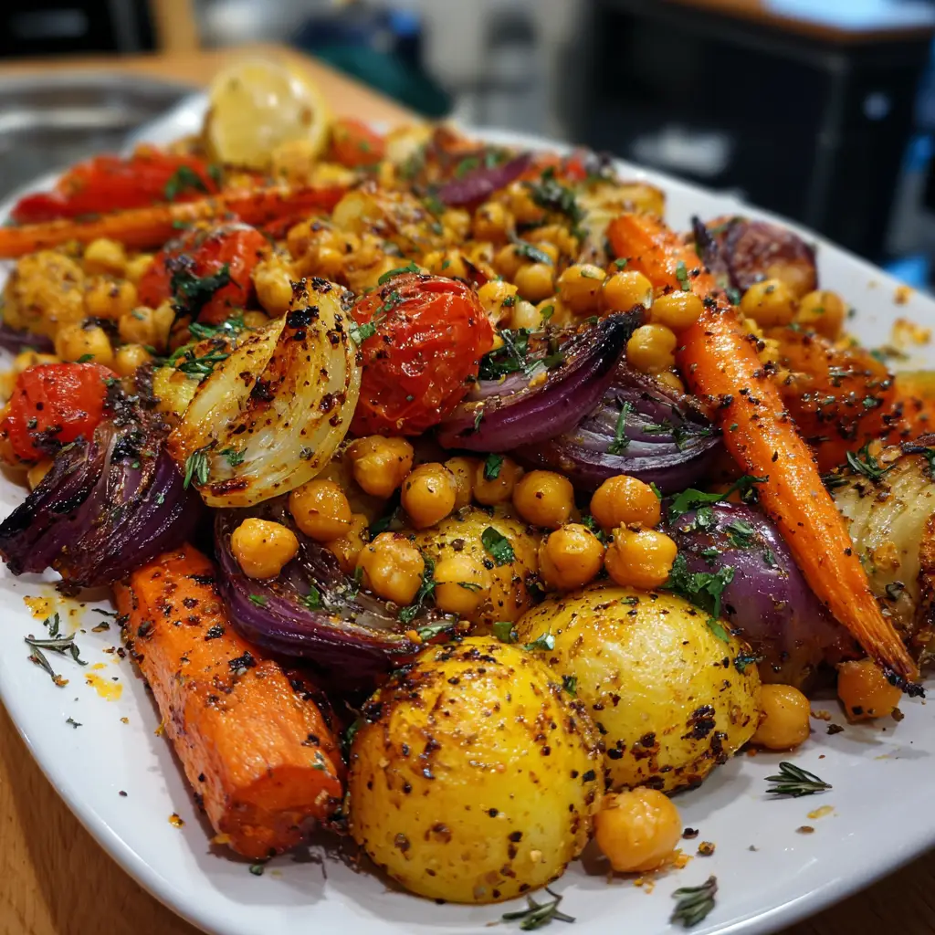 Harissa-Spiced Chickpea Sheet Pan with Roasted Vegetables