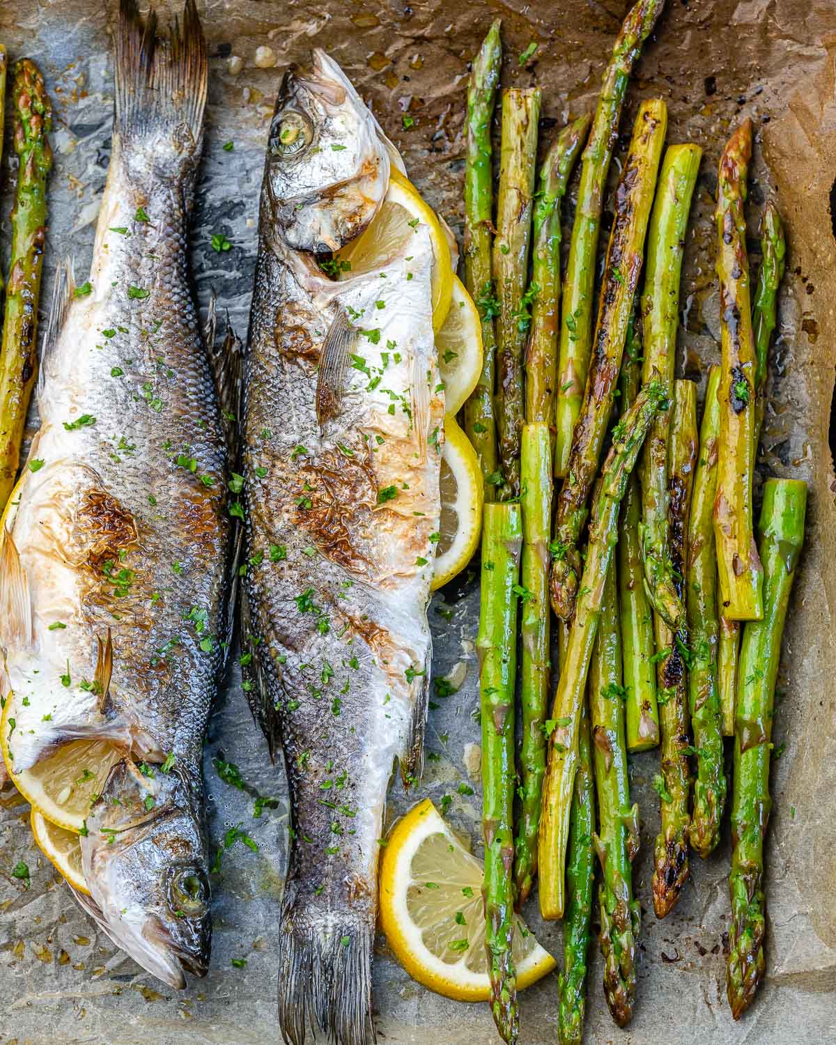 Lemon-Herb Baked Sea Bass with Lightly Steamed Asparagus