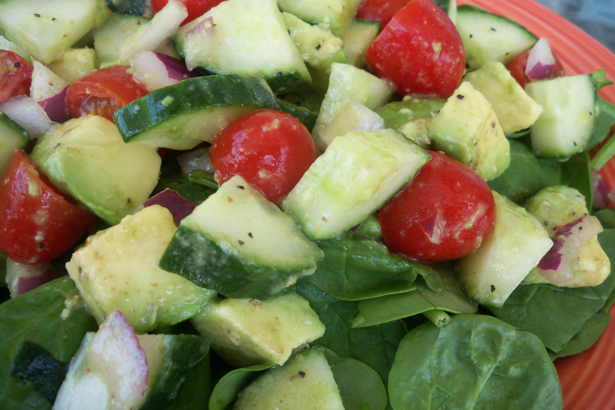 Avocado-Cucumber Salad with Tahini-Lemon Dressing