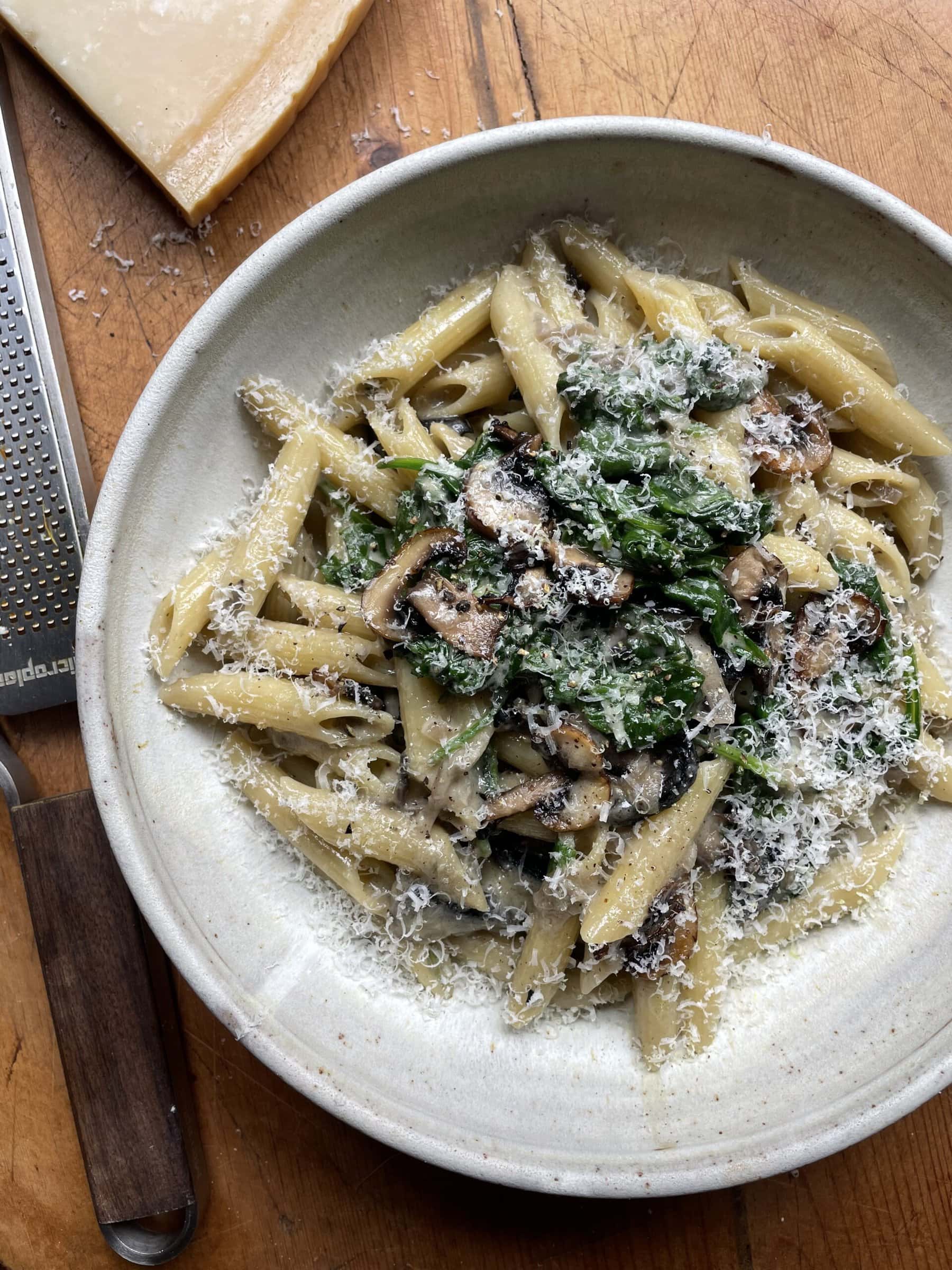 Creamy Mushroom Spinach Pasta with Parmesan