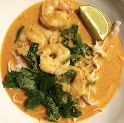 One-Pot Coconut Curry Noodles with Shrimp