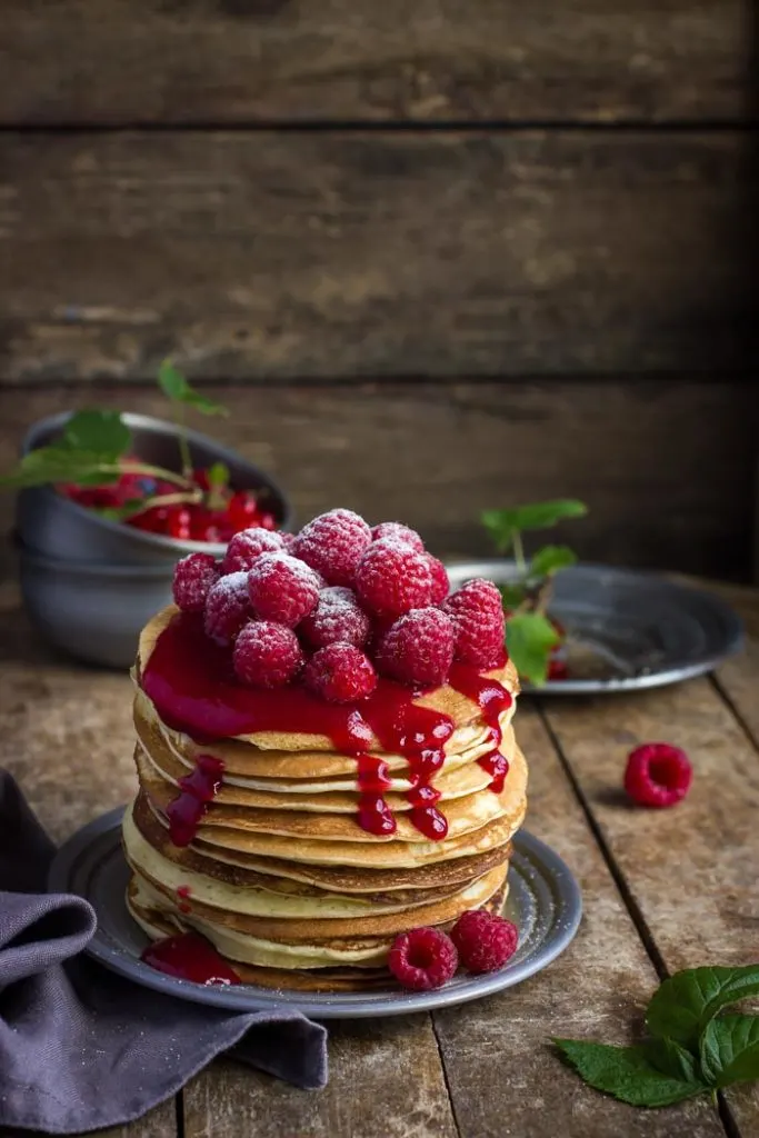 Pan-Fried Almond Flour Pancakes with Raspberries