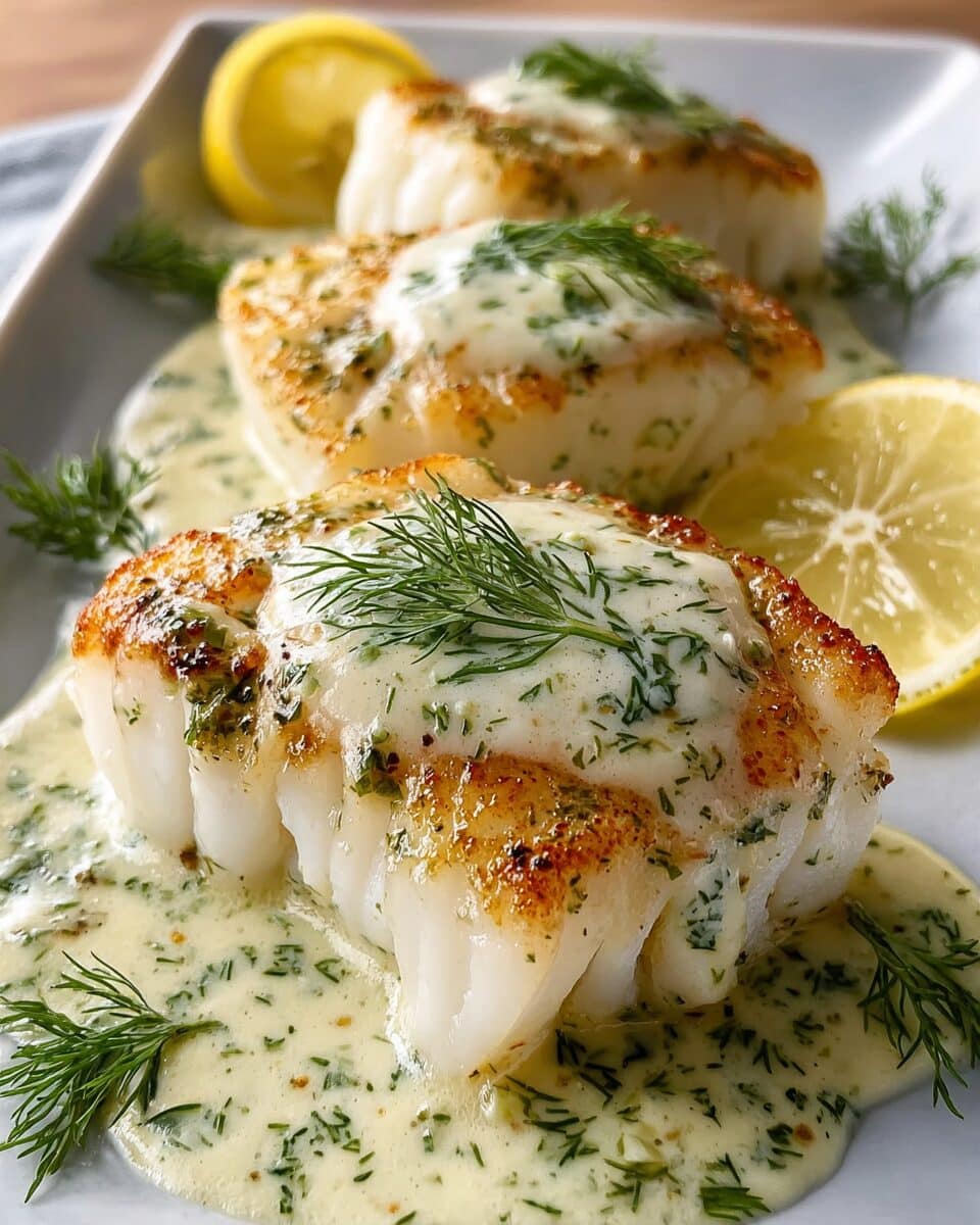 Rosemary-Infused Baked Cod with Lemon Dill Sauce