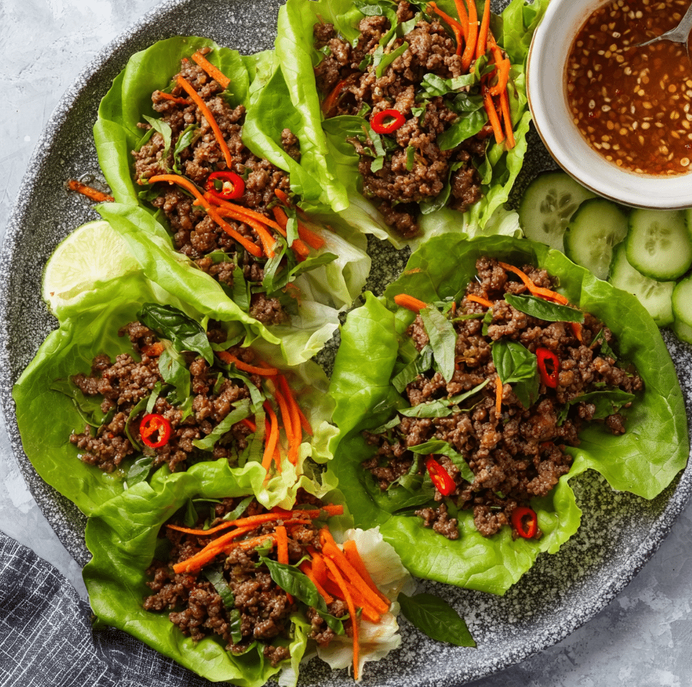 Grass-Fed Beef Lettuce Wraps with Basil Olive Oil