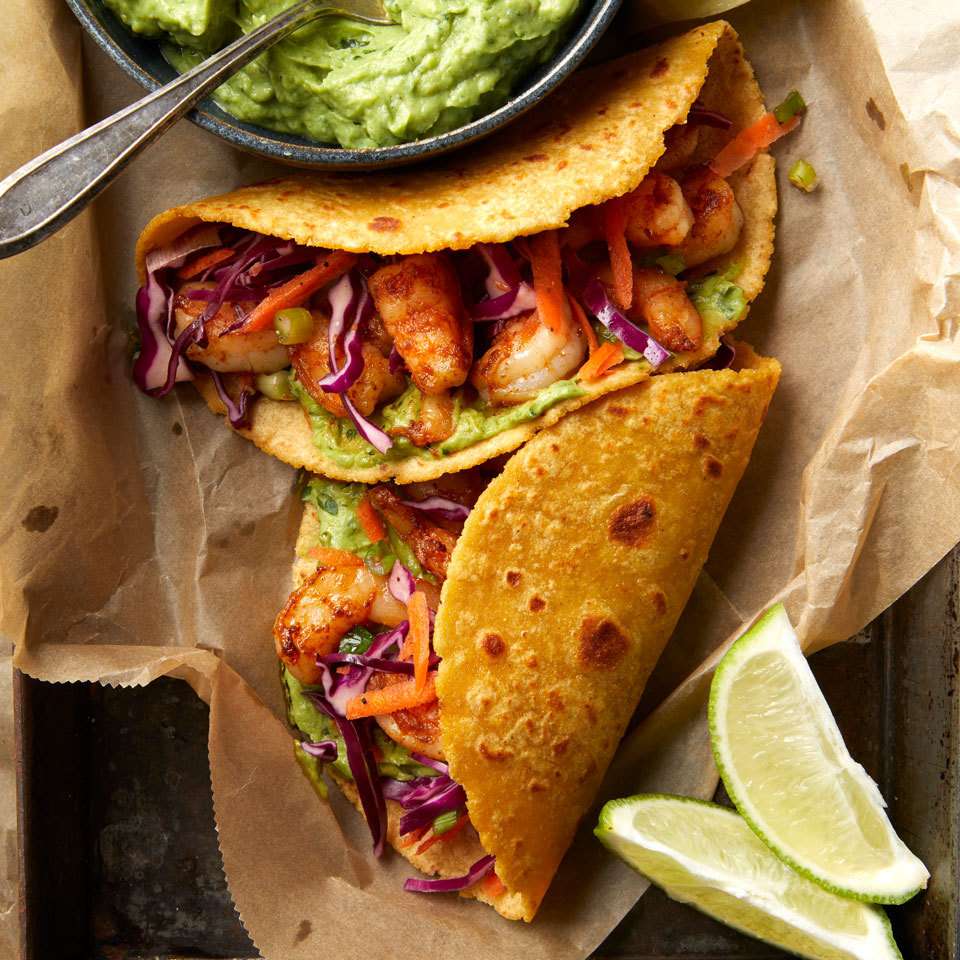 Crispy Shrimp Tacos with Avocado Crema