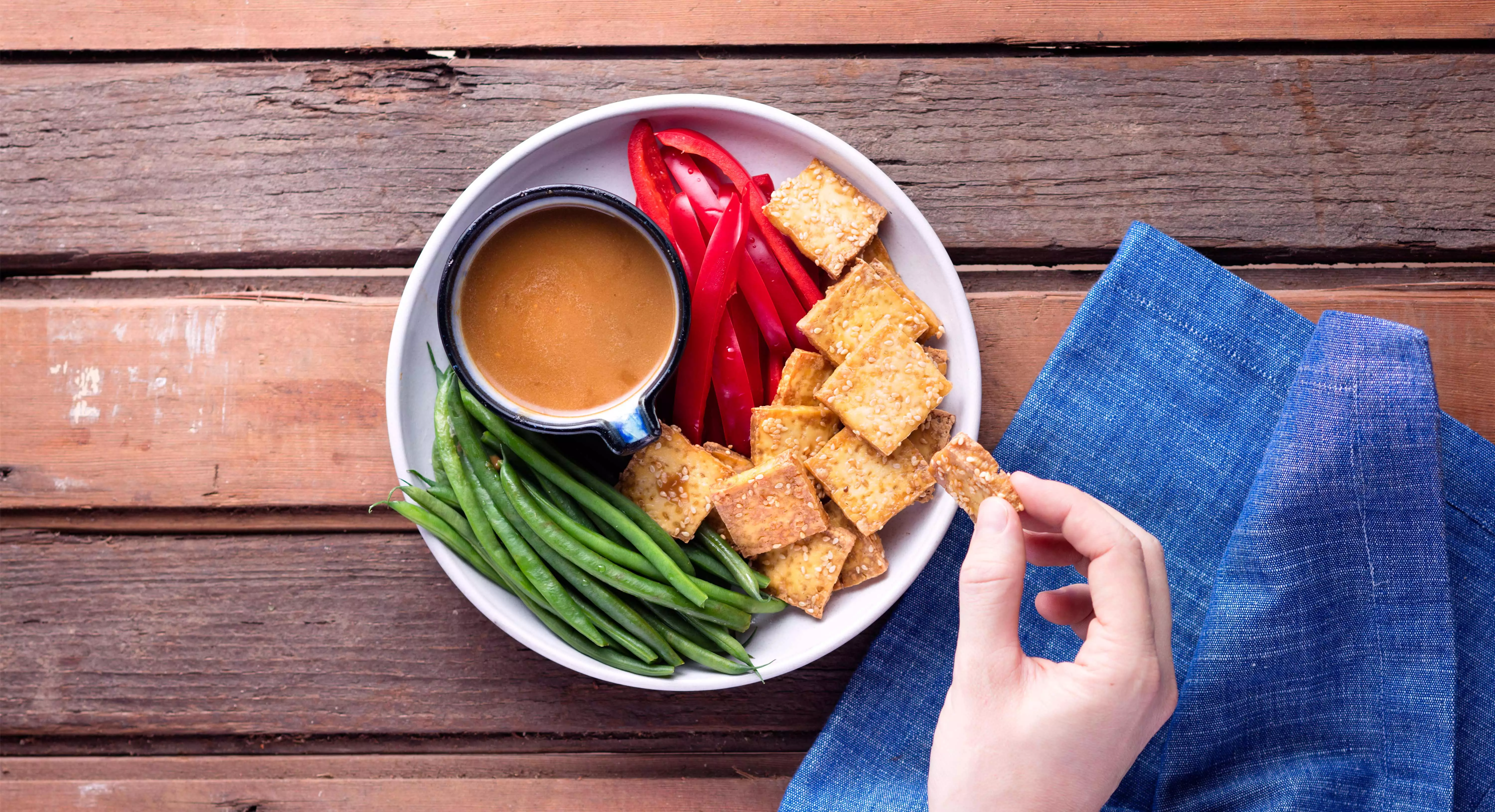 Crispy Cashew & Star Anise Tofu with Sesame-Ginger Sauce