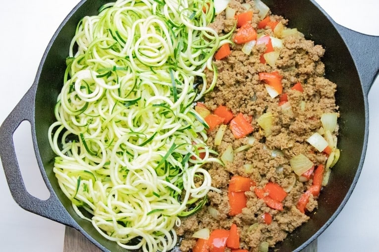 Herb-Baked Ground Beef Loaf with Zucchini Noodles