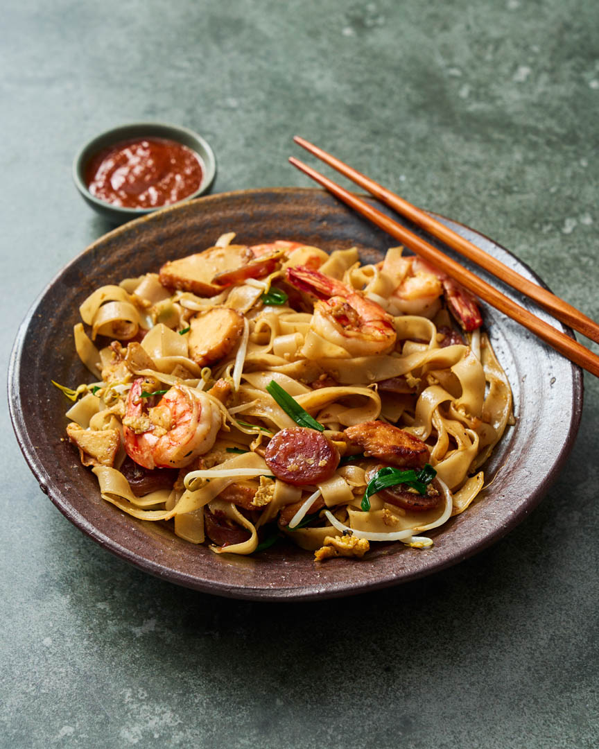 Char Kway Teow with Prawns and Bean Sprouts