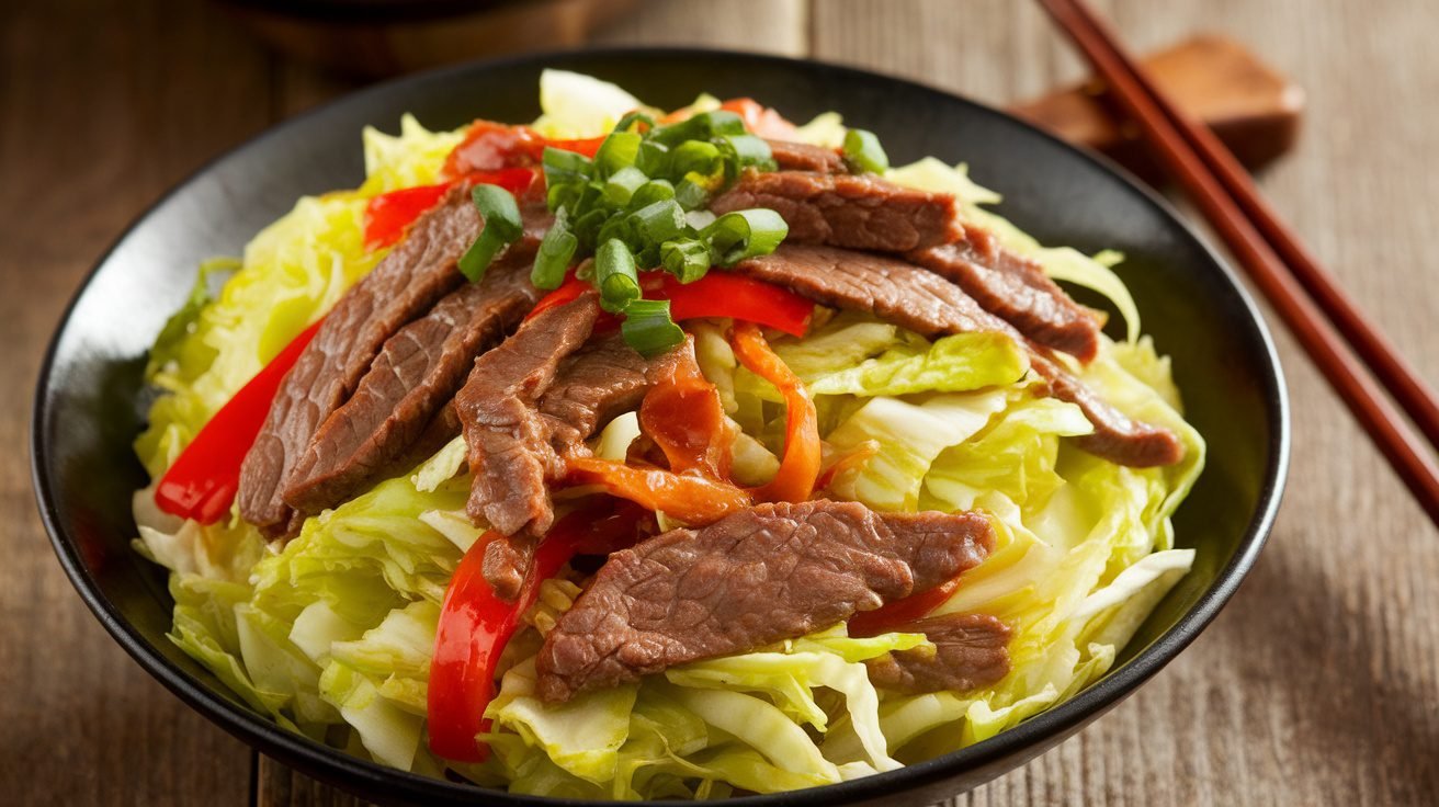 Beef and Mushroom Stir-Fry with Cabbage
