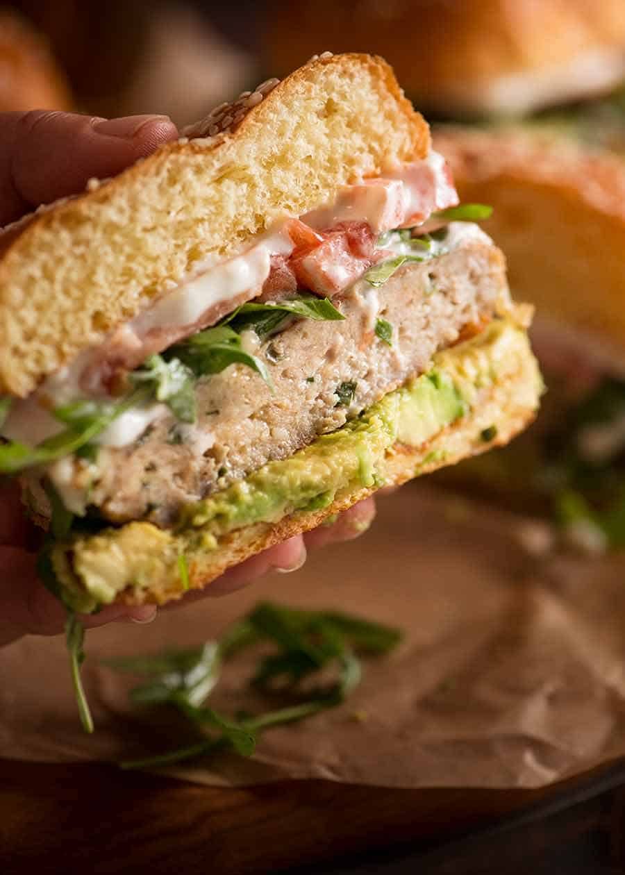 Lettuce-Wrapped Chicken Burger with Lemon-Garlic Avocado