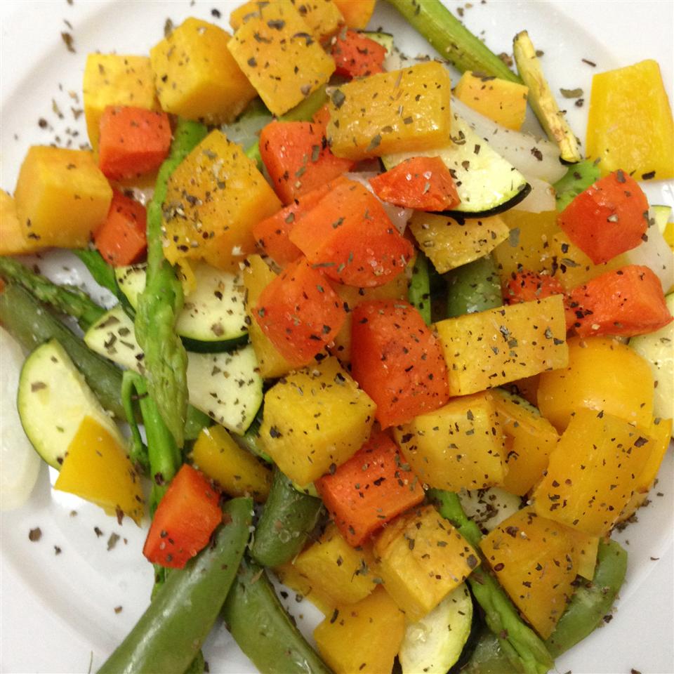 Oven-Roasted Rainbow Vegetable Medley with Lemon and Fresh Herbs
