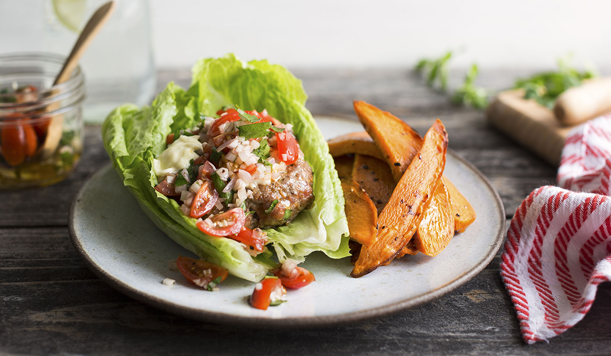 Lettuce-Wrapped Turkey Burgers with Fresh Herb Vinaigrette