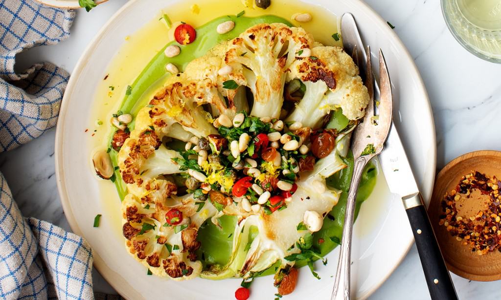 Sautéed Cauliflower Steaks with Lemon-Dill Sauce