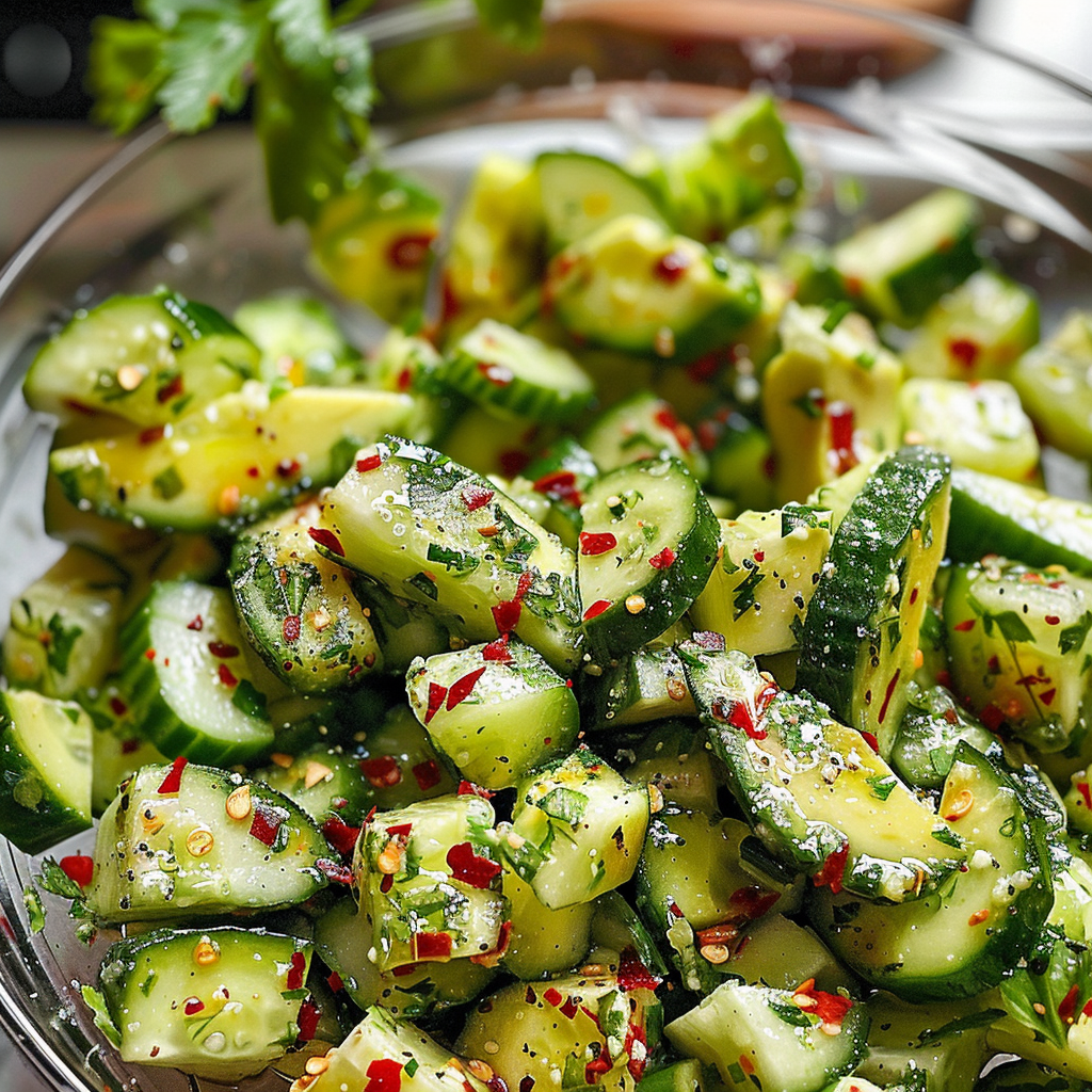 Cucumber-Pickle Salad with Avocado and Lime Dressing