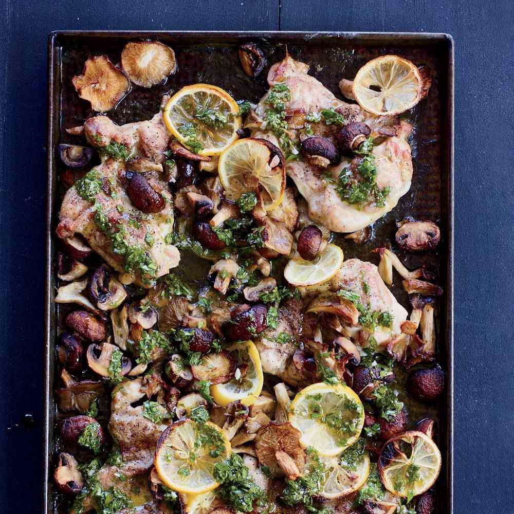 Sheet Pan Herb-Roasted Chicken Thighs with Mushrooms